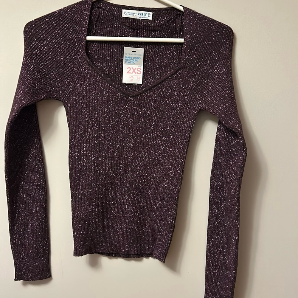 Primark Cares pullover sweater recycled plastic low square neck sparkles size XS